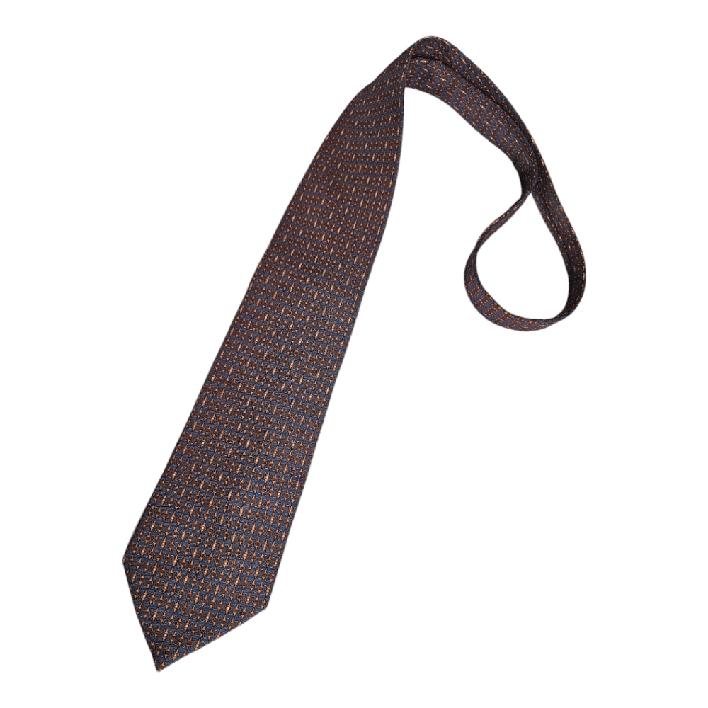BATTISTONI Blue/Orange Geometric Silk LUXURY Tie ITALY